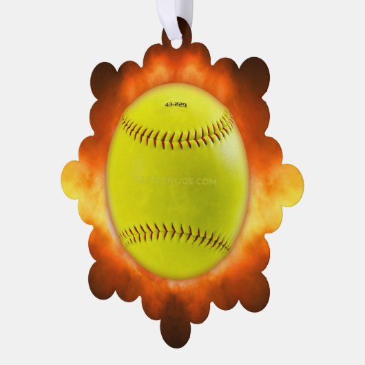 SlipperyJoe's gele softbal vuurbal vlammen rasp Ornament Kaart (Links)