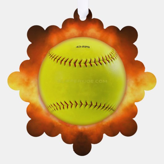 SlipperyJoe's gele softbal vuurbal vlammen rasp Ornament Kaart (Achterkant)