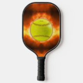 SlipperyJoe's gele softbal vuurbal vlammen rasp Pickleball Paddle (Achterkant)