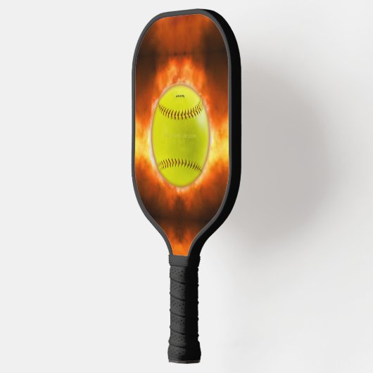 SlipperyJoe's gele softbal vuurbal vlammen rasp Pickleball Paddle (Links)