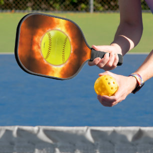 SlipperyJoe's gele softbal vuurbal vlammen rasp Pickleball Paddle