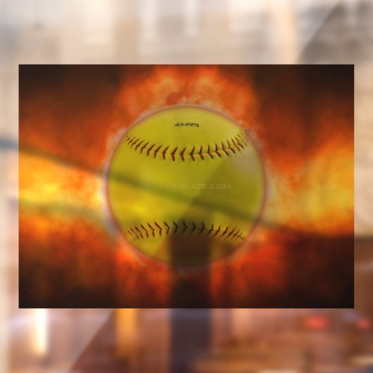 SlipperyJoe's gele softbal vuurbal vlammen rasp Raamsticker (Vel 2)