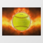 SlipperyJoe's gele softbal vuurbal vlammen rasp Raamsticker (Vel)