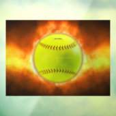 SlipperyJoe's gele softbal vuurbal vlammen rasp Raamsticker (Vel 3)