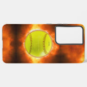 SlipperyJoe's gele softbal vuurbal vlammen rasp Samsung Galaxy Hoesje (Linkerkant)