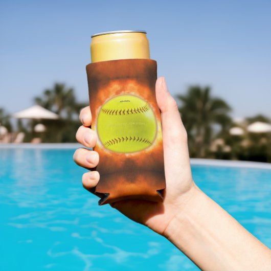 SlipperyJoe's gele softbal vuurbal vlammen rasp Seltzer Blikjeskoeler (Insitu Zwembad)
