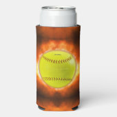 SlipperyJoe's gele softbal vuurbal vlammen rasp Seltzer Blikjeskoeler (Seltzer Achterkant)