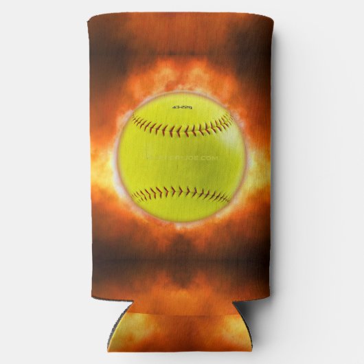 SlipperyJoe's gele softbal vuurbal vlammen rasp Seltzer Blikjeskoeler (Achterkant)