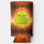 SlipperyJoe's gele softbal vuurbal vlammen rasp Seltzer Blikjeskoeler (Voorkant)