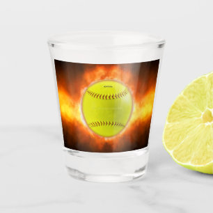 SlipperyJoe's gele softbal vuurbal vlammen rasp Shot Glas