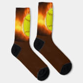 SlipperyJoe's gele softbal vuurbal vlammen rasp Sokken (Rechts)