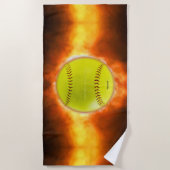 SlipperyJoe's gele softbal vuurbal vlammen rasp Strandlaken (Voorkant)