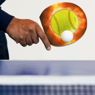 SlipperyJoe's gele softbal vuurbal vlammen rasp Tafeltennisbatje