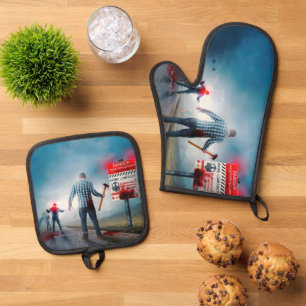 SlipperyJoe's gelukkige Halloween gloeiende ogen z Ovenwant & Pannenlap Set