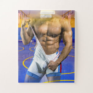 SlipperyJoe's gespierde man bult zes-pack gym trai Legpuzzel