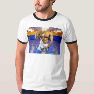 SlipperyJoe's gespierde man bult zes-pack gym trai T-shirt