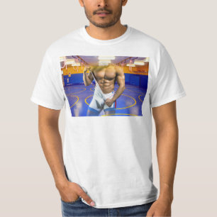 SlipperyJoe's gespierde man bult zes-pack gym trai T-shirt