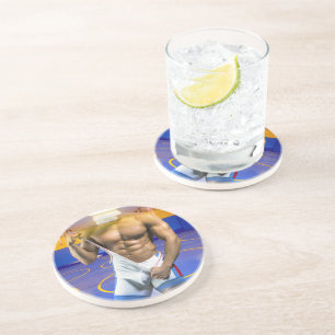 SlipperyJoe's gespierde man bult zes-pack gym trai Zandsteen Onderzetter