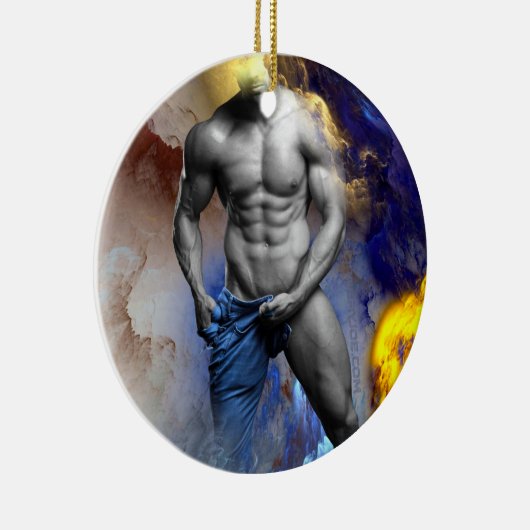 SlipperyJoe's gespierde man lichaamsbouw stomende Keramisch Ornament (Rechts)
