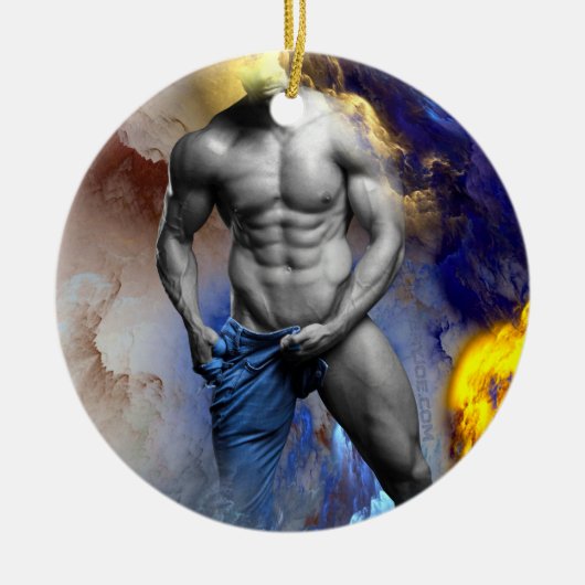 SlipperyJoe's gespierde man lichaamsbouw stomende  Keramisch Ornament (Voorkant)