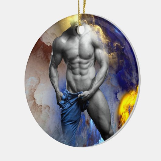 SlipperyJoe's gespierde man lichaamsbouw stomende  Keramisch Ornament (Links)
