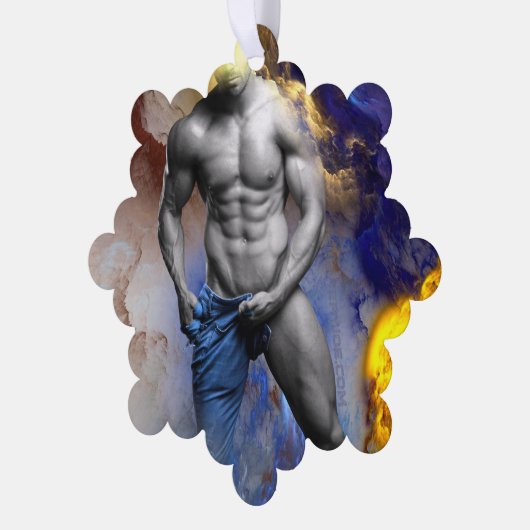 SlipperyJoe's gespierde man lichaamsbouw stomende Ornament Kaart (Links)