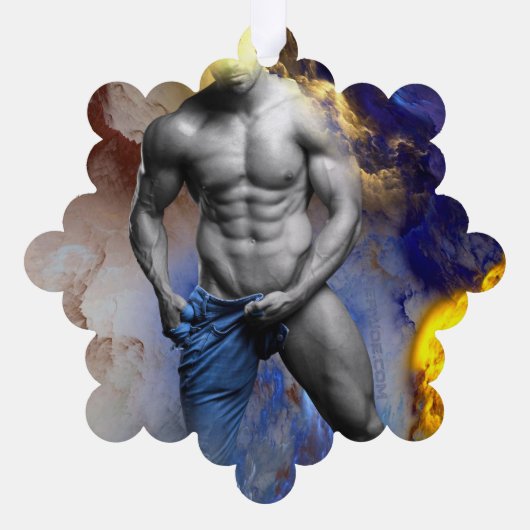 SlipperyJoe's gespierde man lichaamsbouw stomende  Ornament Kaart (Achterkant)