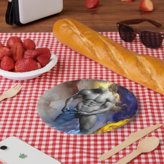 SlipperyJoe's gespierde man lichaamsbouw stomende  Papieren Bordje (Picknick)