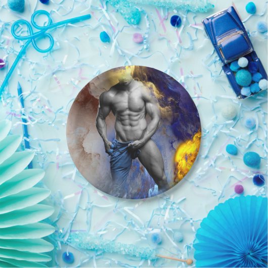 SlipperyJoe's gespierde man lichaamsbouw stomende Papieren Bordje (Feest)