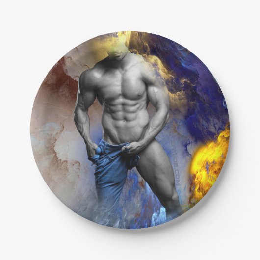 SlipperyJoe's gespierde man lichaamsbouw stomende Papieren Bordje (Voorkant)