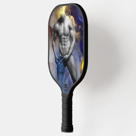 SlipperyJoe's gespierde man lichaamsbouw stomende  Pickleball Paddle (Links)