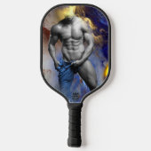 SlipperyJoe's gespierde man lichaamsbouw stomende  Pickleball Paddle (Achterkant)