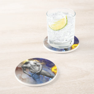 SlipperyJoe's gespierde man lichaamsbouw stomende  Zandsteen Onderzetter