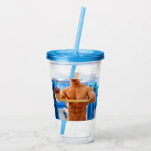 SlipperyJoe's gespierde man shirtloze borst 6-pack Acryl Drinkbeker (Achterkant)