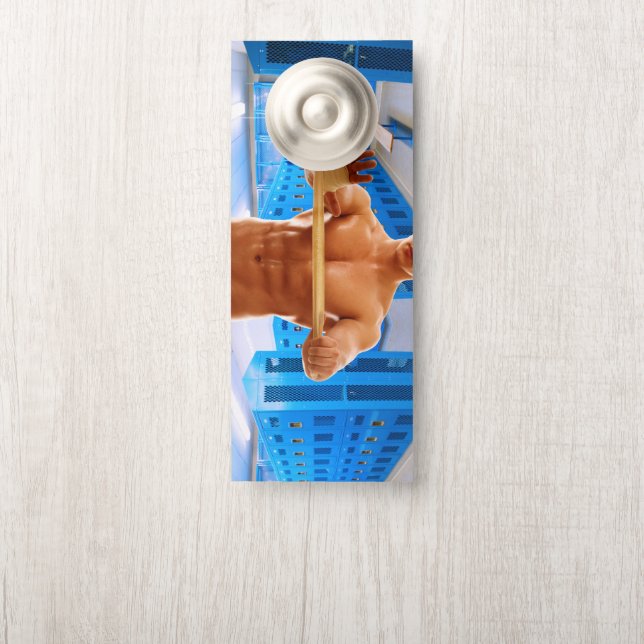 SlipperyJoe's gespierde man shirtloze borst 6-pack Deurhanger (Op knop)