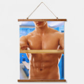 SlipperyJoe's gespierde man shirtloze borst 6-pack Hangend Wandkleed (Voorkant)