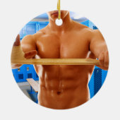 SlipperyJoe's gespierde man shirtloze borst 6-pack Keramisch Ornament (Achterkant)