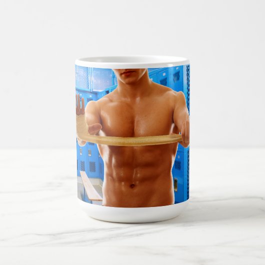 SlipperyJoe's gespierde man shirtloze borst 6-pack Koffiemok (Center)