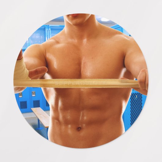 SlipperyJoe's gespierde man shirtloze borst 6-pack Labels (Design 2)