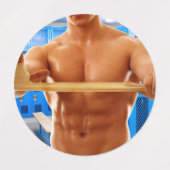 SlipperyJoe's gespierde man shirtloze borst 6-pack Labels (Design 1)