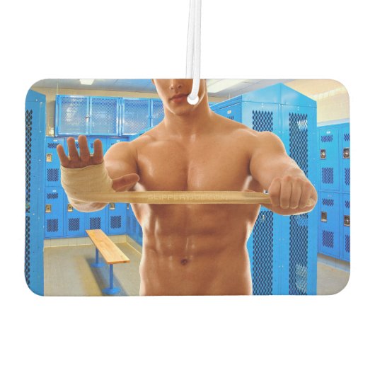 SlipperyJoe's gespierde man shirtloze borst 6-pack Luchtverfrisser (Achterkant)