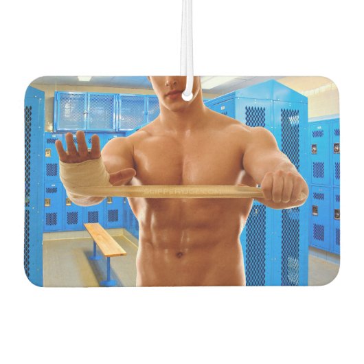 SlipperyJoe's gespierde man shirtloze borst 6-pack Luchtverfrisser (Voorkant)