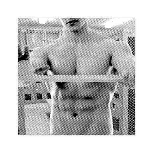 SlipperyJoe's gespierde man shirtloze borst 6-pack Rubberstempel (Afrduk)