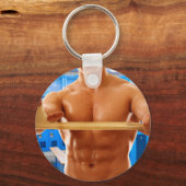 SlipperyJoe's gespierde man shirtloze borst 6-pack Sleutelhanger (Voorkant)
