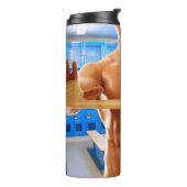 SlipperyJoe's gespierde man shirtloze borst 6-pack Thermosbeker (Gedraaid links)