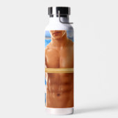 SlipperyJoe's gespierde man shirtloze borst 6-pack Waterfles (Links)