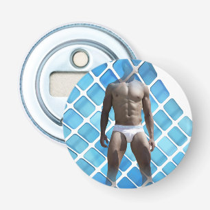 SlipperyJoe's gespierde man six-pack abs witte ond Button Flesopener