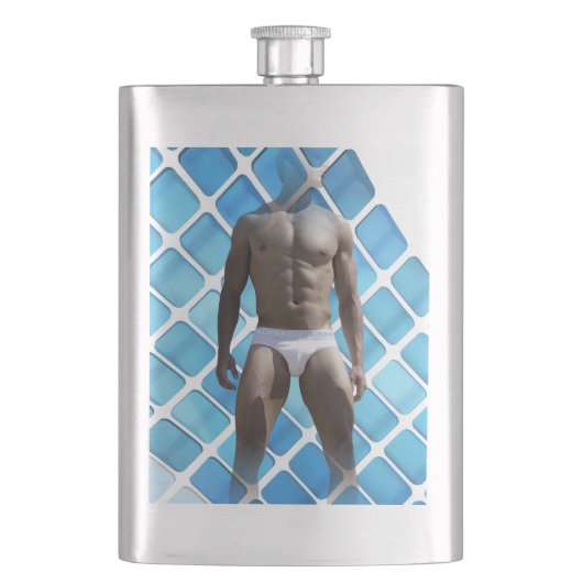 SlipperyJoe's gespierde man six-pack abs witte ond Flacon (Voorkant)