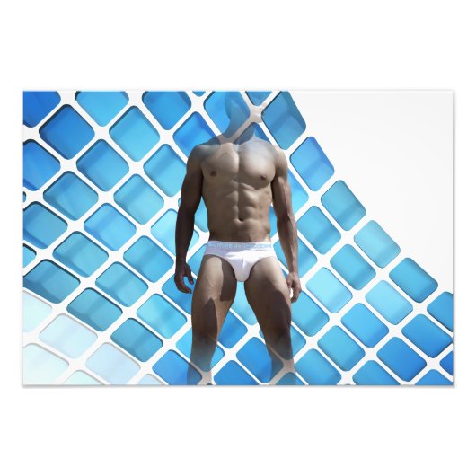 SlipperyJoe's gespierde man six-pack abs witte ond Foto Afdruk (Voorkant)