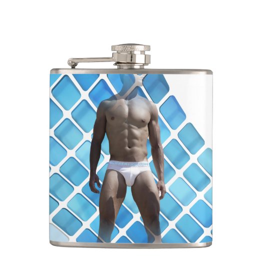 SlipperyJoe's gespierde man six-pack abs witte ond Heupfles (Voorkant)